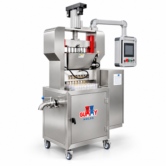 Dual-hopper automatic commercial gummy depositor for two-color and center-filled gummy production