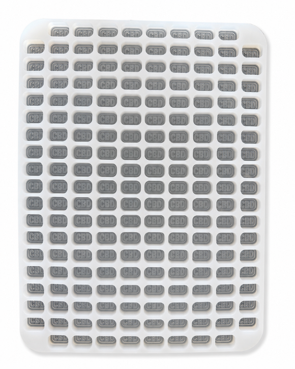 4mL brick gummy mold with 185 CBD imprint cavities, front view