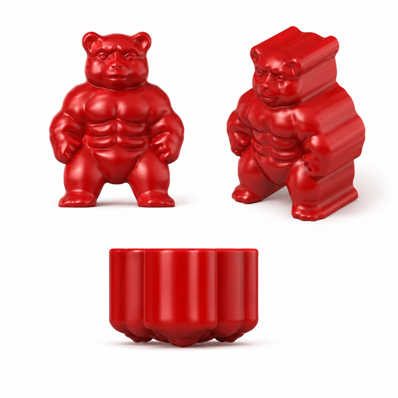 Zakázkové silikonové formy na želé bonbony - 3D návrh, svalnatý medvěd